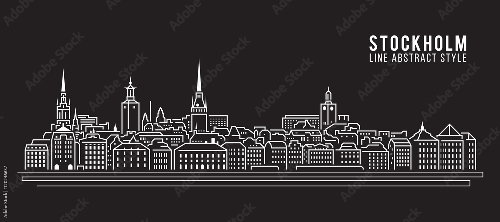 Cityscape Building Line art Vector Illustration design - Stockholm city