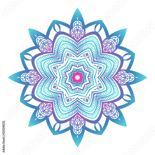 Abstract ethnic colored mandala ornamental pattern. Unique oriental style hand drawn design elements