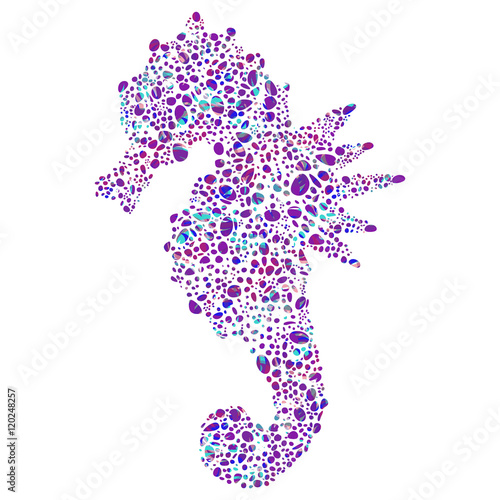 Decorative seahorse with figured mosaic, purple with teal ornament for your design