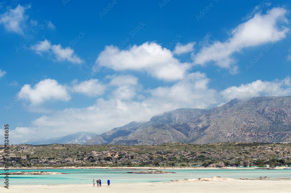Mountains near with a sandy beach Elafonisi