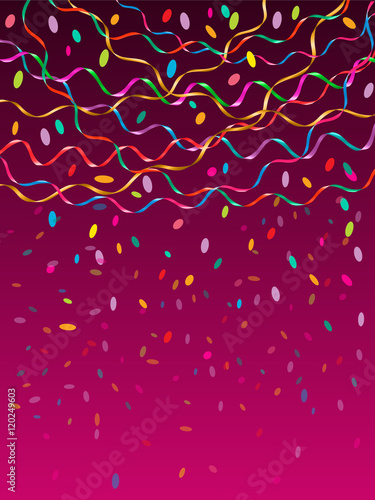 Festive Christmas background with shiny  serpentine and confetti