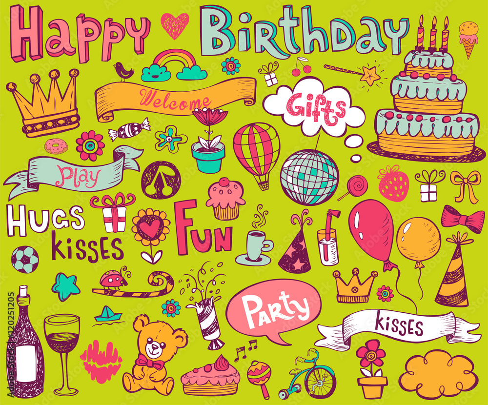 Birthday doodle icons