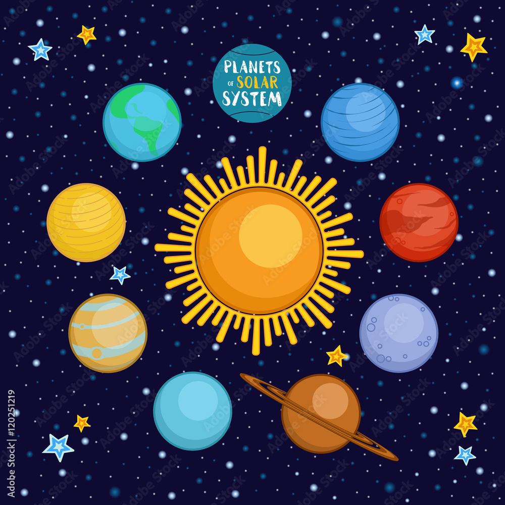 Planets of solar system in outer space, cartoon vector illustration ...