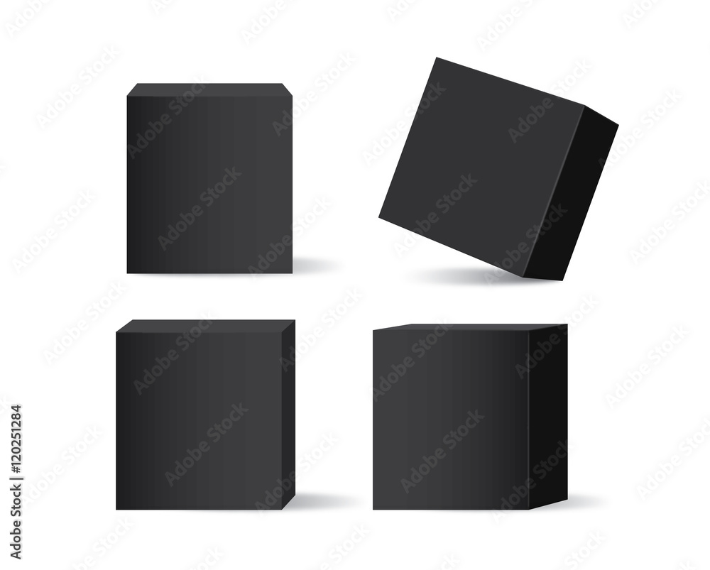 Vector black box collection isolated on white background. Ideal for mock up of packaging or other job. Vector black box collection isolated on white background. Ideal for mock up of packaging or other job.