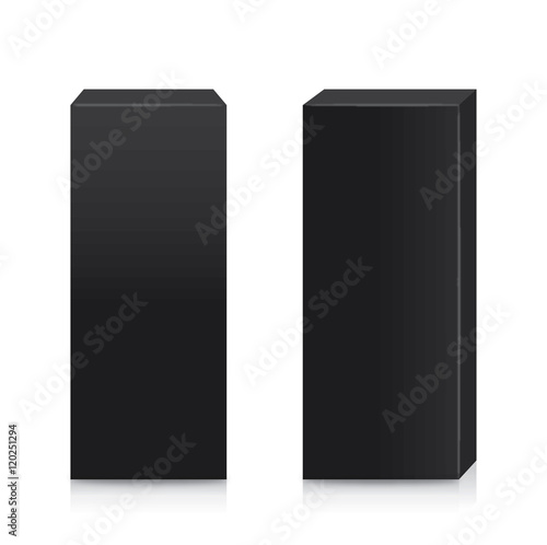 Vector black box tall shape in side view and front view for packaging mock up. Isolated on white background.