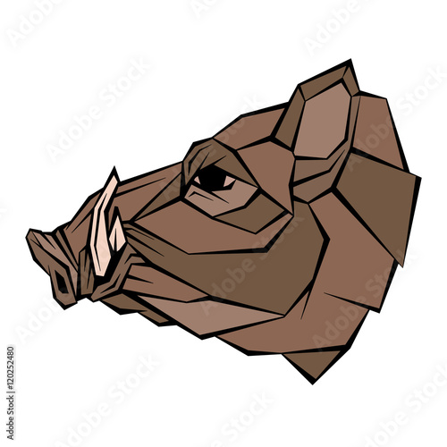 Wild boar head vector illustration style flat geometric Stock Vector