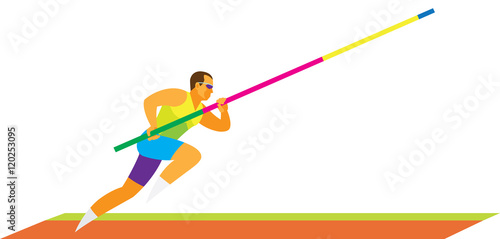 Young athlete is pole vaulter makes a run