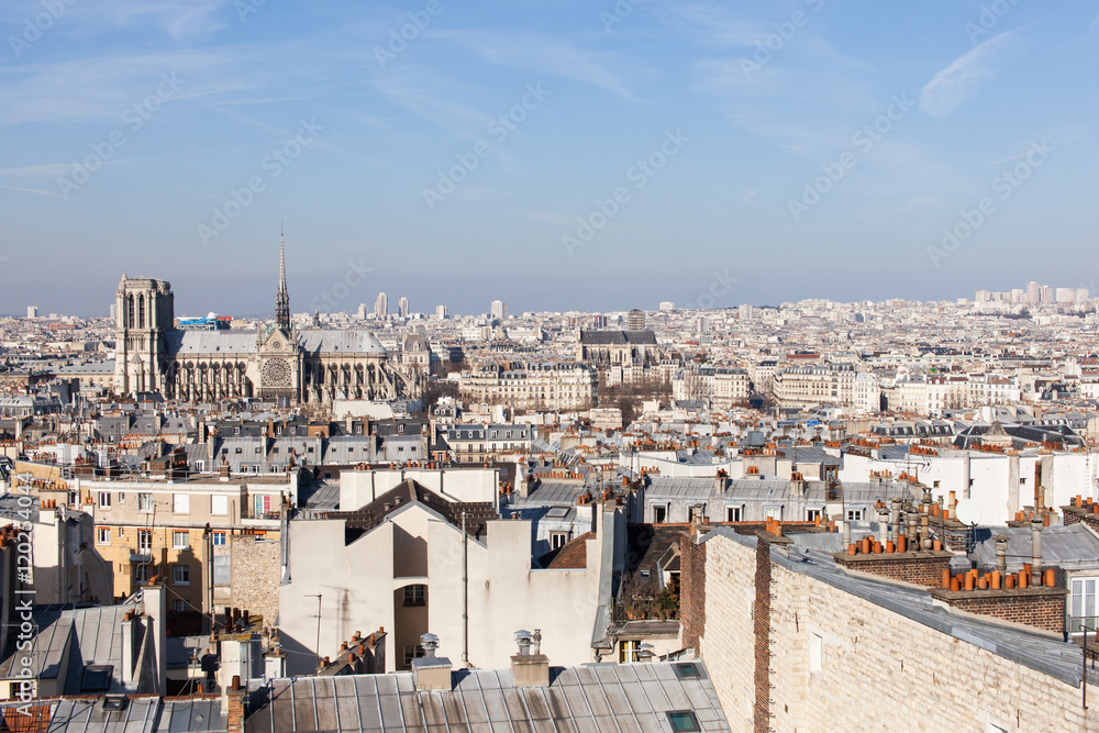 Panorama of Paris with Cathedral Notre Dame de Paris on the background. View from Pantheon.