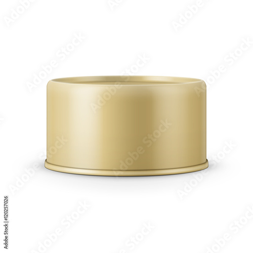 Yellow tin can on white background.