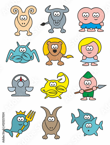 Cartoon Sternzeichen Tierkreiszeichen Horoskop