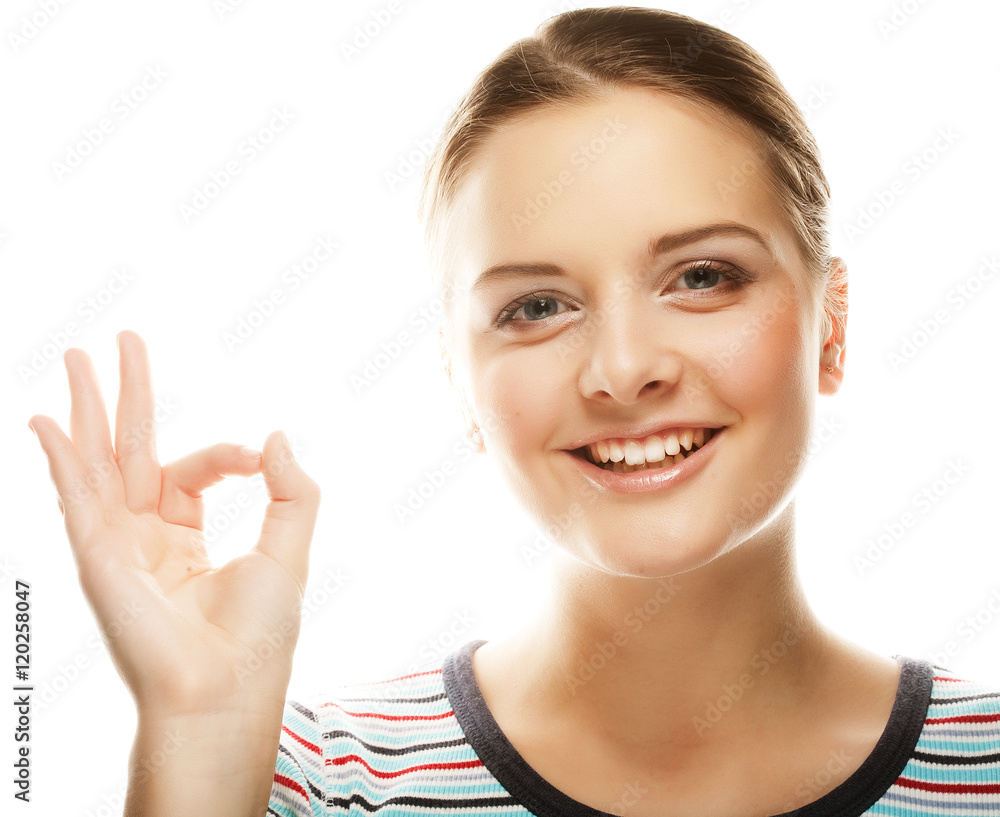 Happy smiling woman with ok hand sign Happy smiling woman with ok hand sign