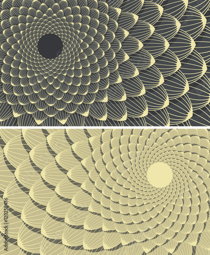 two vintage posters backgrounds with a swirl of snakes scales in neutral sepia