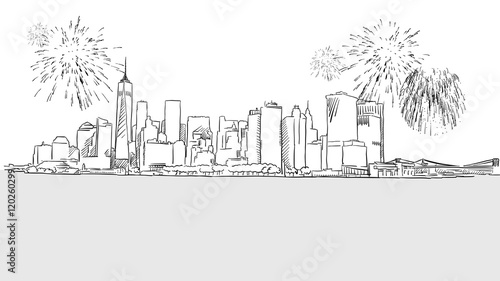 New York City Skyline Firework Sketch