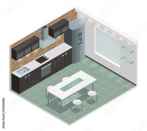 Modern Kitchen Isometric View Image © Macrovector