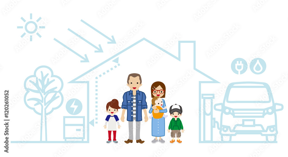 Young family in the Futuristic House -Three Children
