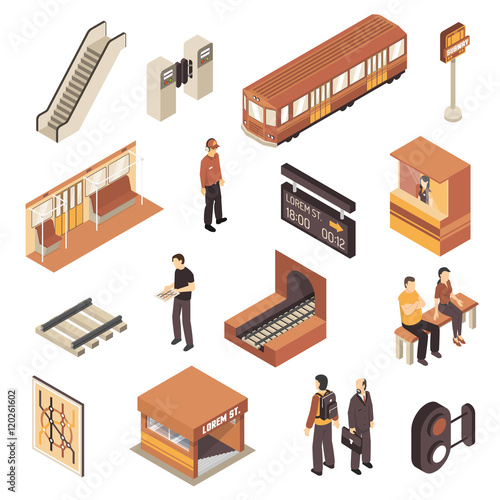 Subway Metro Station Isometric Elements Set 