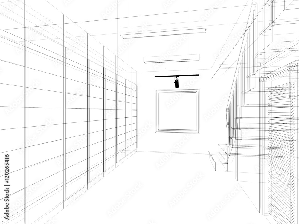 sketch design of interior stair hall ,3d rendering sketch design of interior stair hall ,3d rendering
