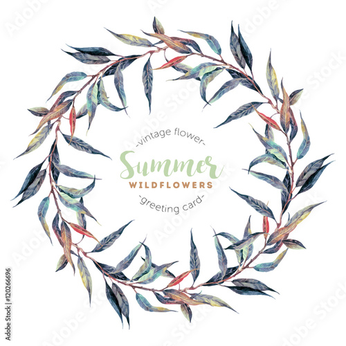 Hand drawn watercolor willow wreath