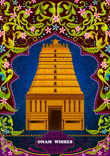 South Indian temple structure building for Happy Onam