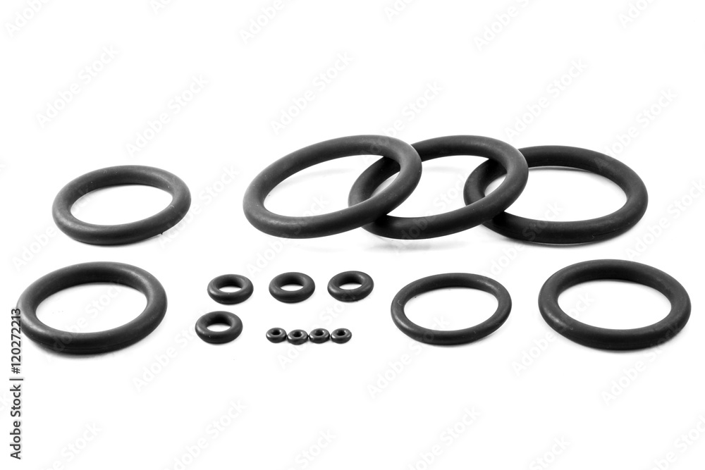 Rubber O-Rings Industrial use. on white background Rubber O-Rings Industrial use. on white background