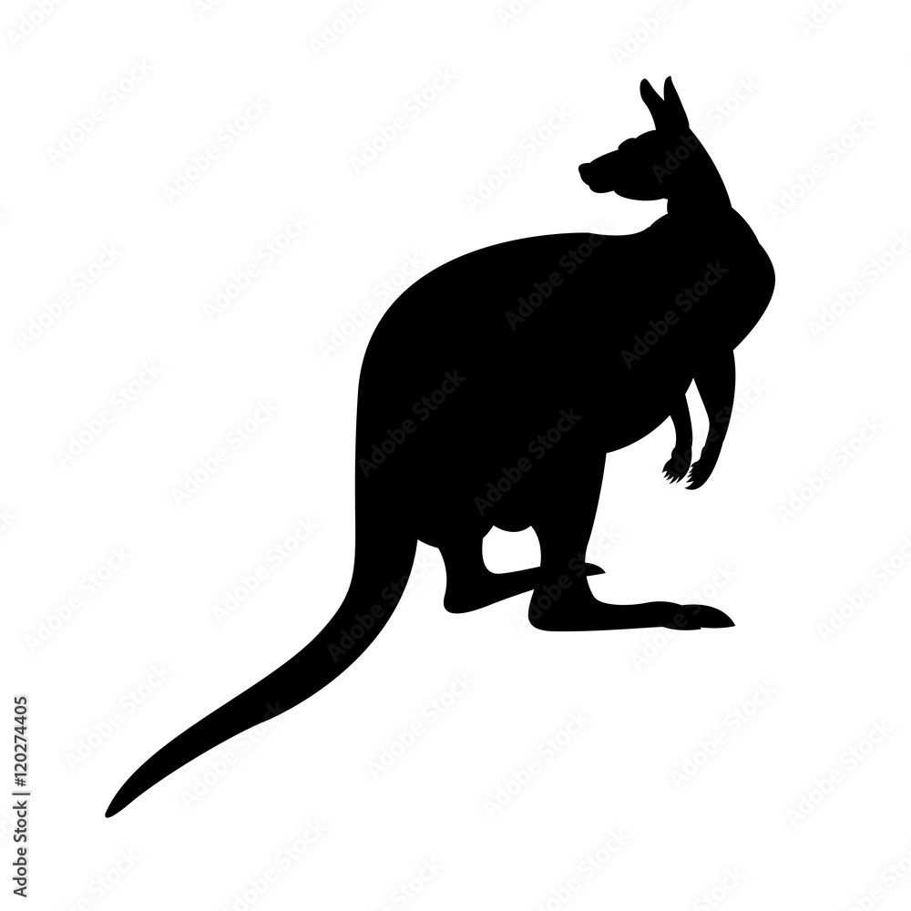 Kangaroo silhouette black vector illustration side view
