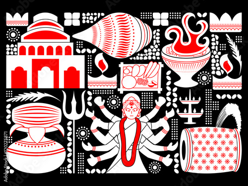 Happy Durga Puja festival background kitsch art India