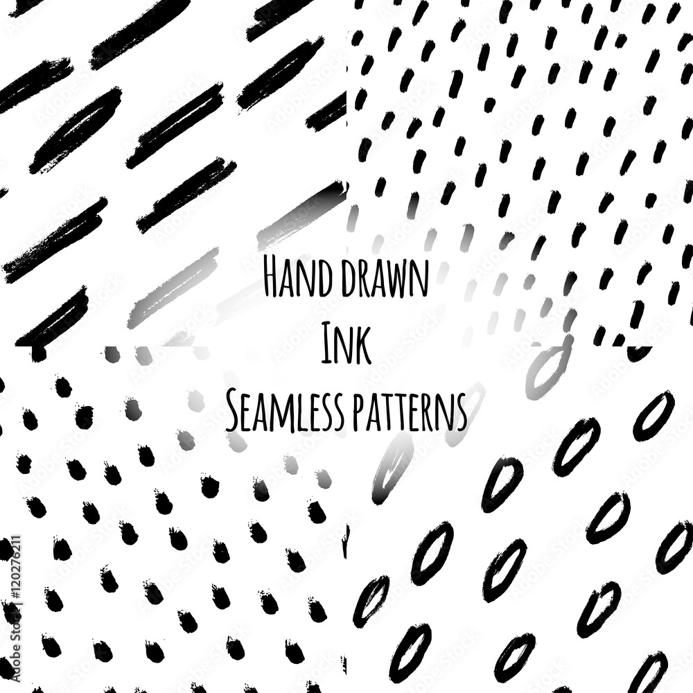 Set of hand painted ink seamless textures. Creative textures set. Set of hand painted ink seamless textures. Creative textures set.