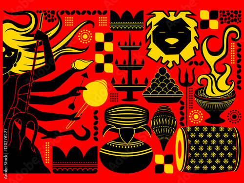 Happy Durga Puja festival background kitsch art India