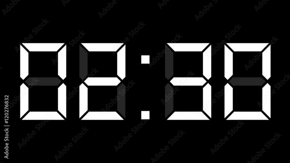 digital clock full 24h time-lapse - white on black, alpha mask