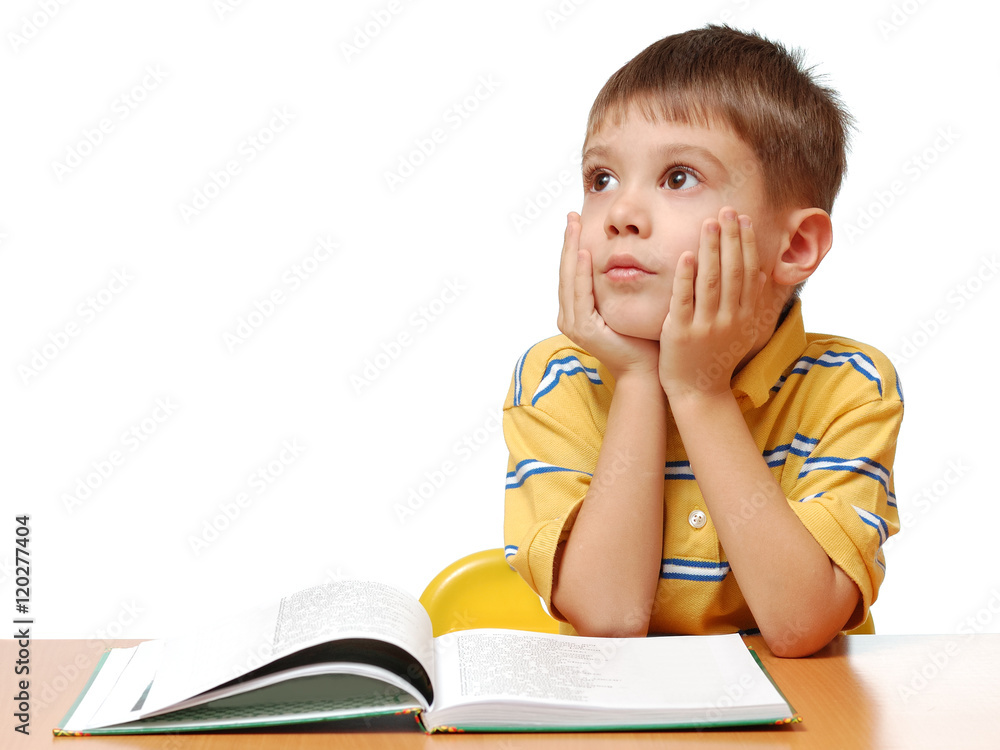 Boy reads book isolated on white background Boy reads book isolated on white background