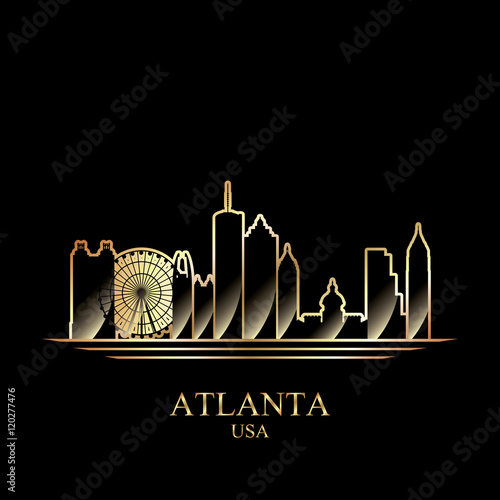 Gold silhouette of Atlanta on black background