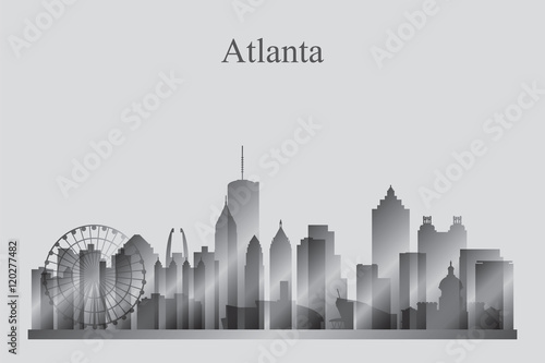 Atlanta city skyline silhouette in grayscale