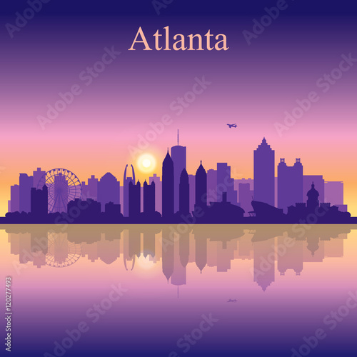 Atlanta silhouette on sunset background