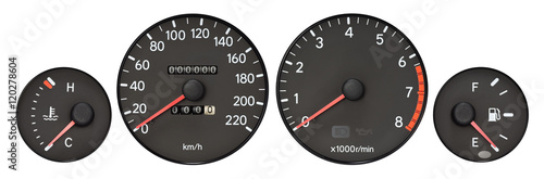 set of car gauge ( radiator temperature meter, speedometer, Tachometer, fuel meter )