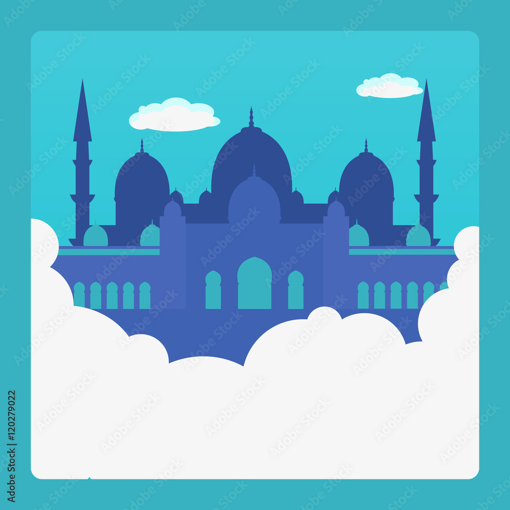 Flat Muslim shrine. Mosque of Sheikh Zayd. Vector illustration