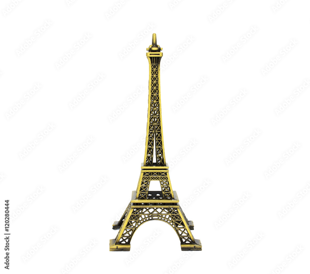 Eiffel tower replica on white background