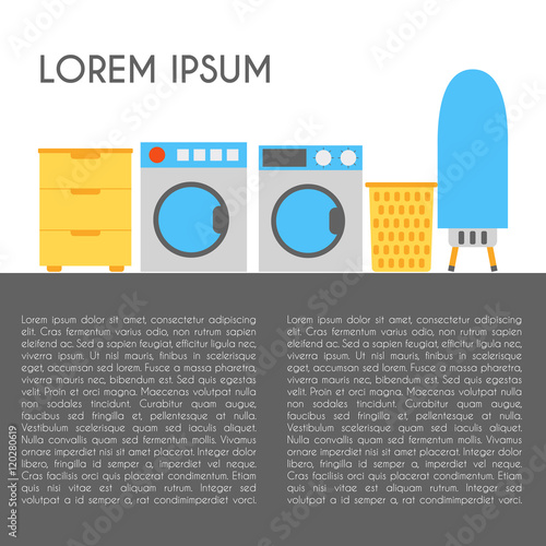 Vector flat luandry room: washing mashine, dryer