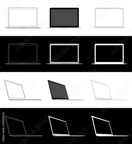 Modern Ultrabook - thin laptop outline, fill and flat template