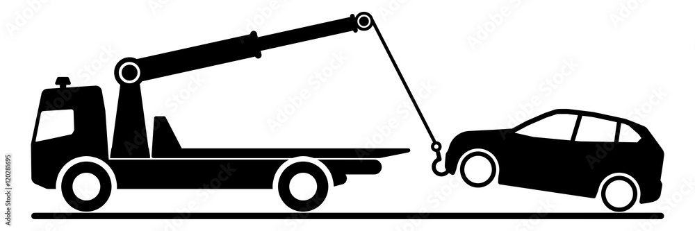 spr0 SignParkRaum - german - Abschleppwagen mit Auto am Haken - english -  tow truck with car - 3to1 g4704 Stock Illustration