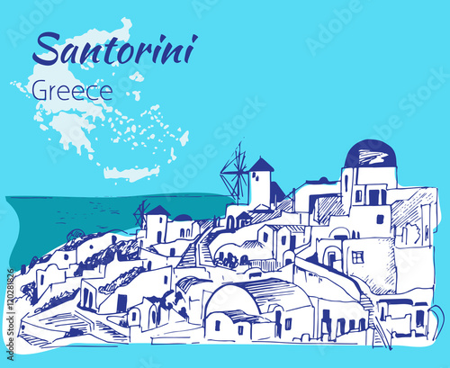Santorini outline sketch - Greece.