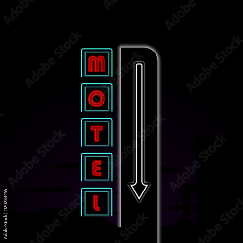 Neon motel banner. Street sign.