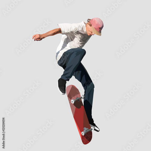 young skater doing a jump on a skateboard, vector illustration
