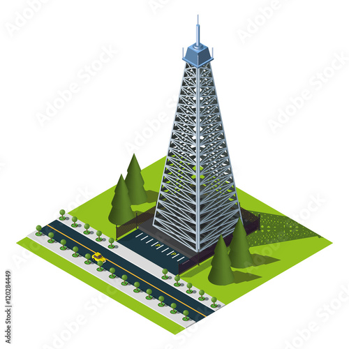 Mobile tower illustration. Isometric icon.