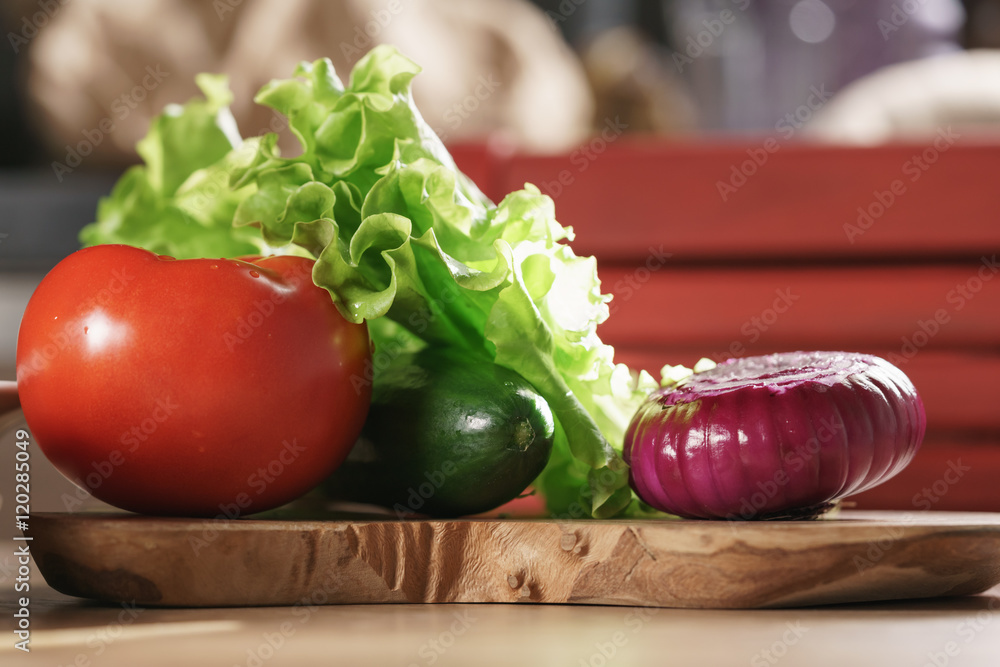 raw vegetables on kitchen table raw vegetables on kitchen table