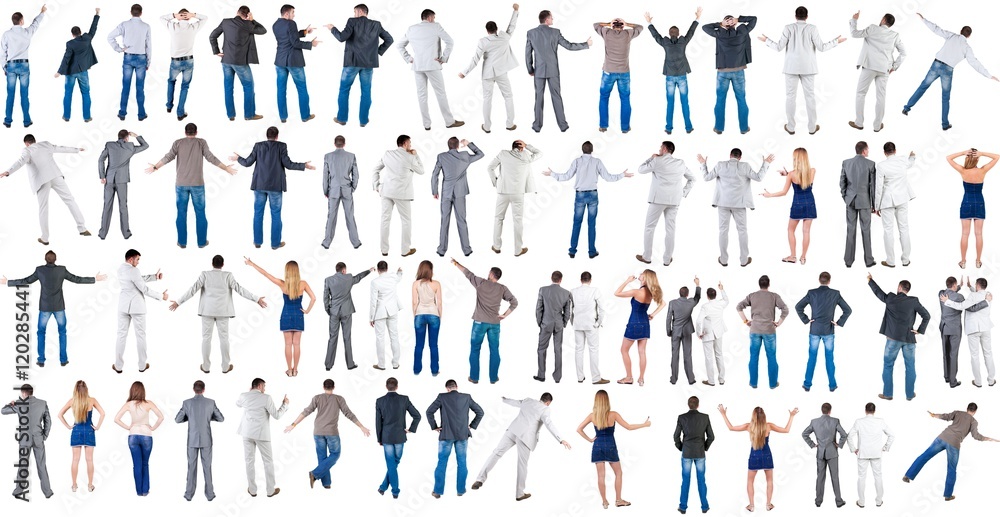 Back side of pointing people Collection. Rear view. Isolated over white. Back side of pointing people Collection. Rear view. Isolated over white.