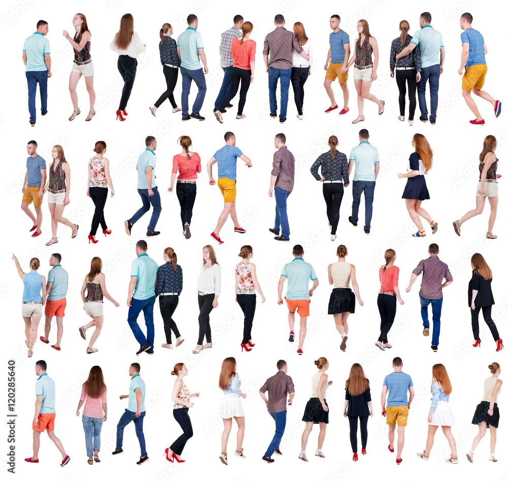 Collection " Back view people ". Rear view people set. backside view of