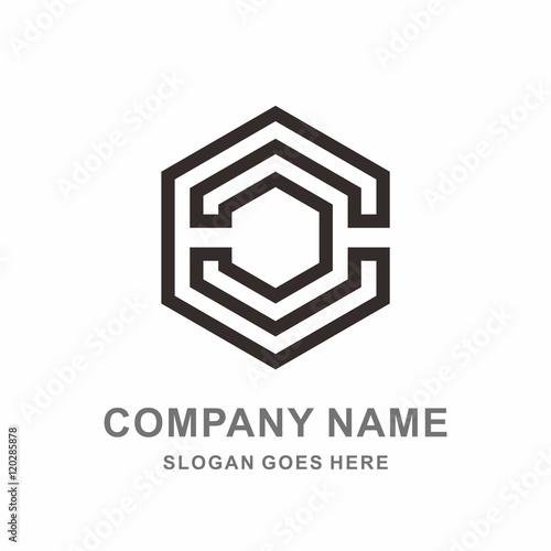 Monogram Letter C Geometric Hexagon Outline Vector Logo Design Template