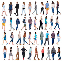collection back view of walking people . going people in motion set. backside view of person. Rear view people collection. Isolated over white background.