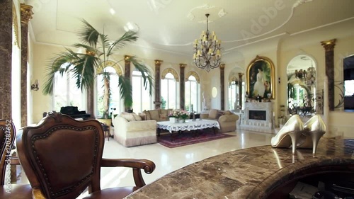 Gold Womans Shoes in Hotel Room, Slider shoot