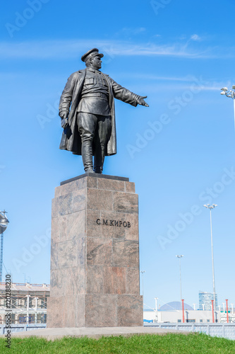 Monument to prominent figure of the Bolshevik Party Kirov before the football stadium on Krestovsky Island in St. Petersburg photo